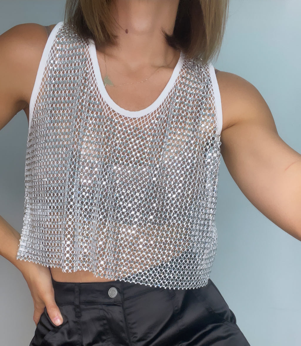 Rhinestones mesh top