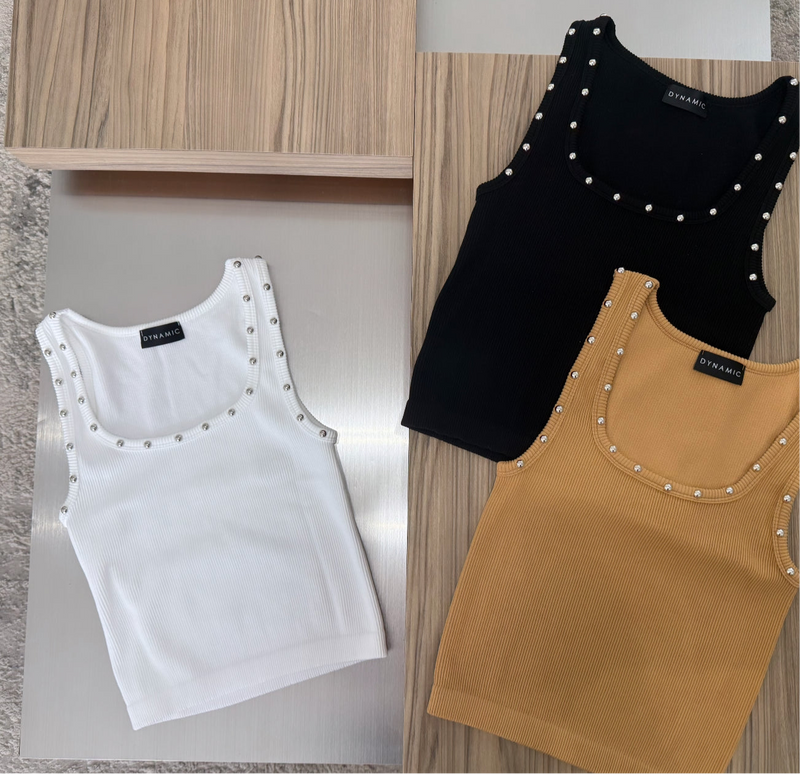 BASIC STUDDED RIBBED TOP
 (black, white & taupe)
