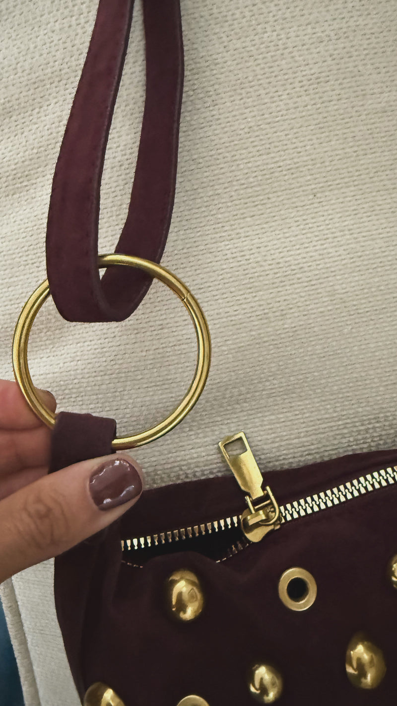 Half Moon Bag (Red Wine/ Gold)