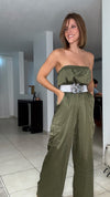 Mini Rhinestones Jumpsuit (black-olive green)