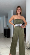 Mini Rhinestones Jumpsuit (black-olive green)