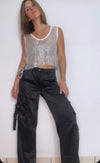 Rhinestones mesh top