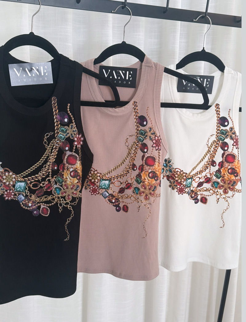 UGems & Chains top (taupe, white, or black)