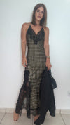 Polka Dot Satin/Lace Dress- Olive