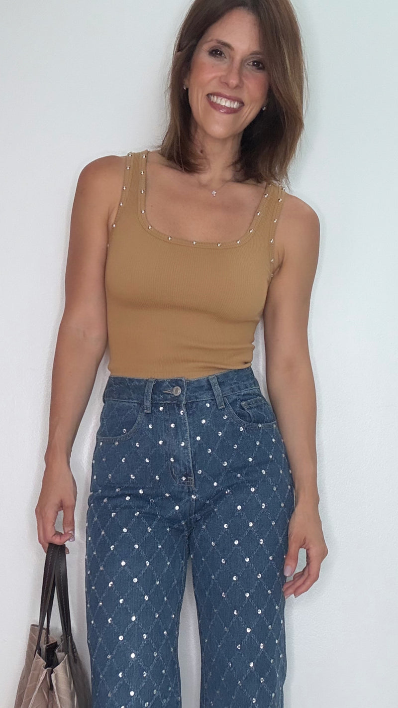 BASIC STUDDED RIBBED TOP
 (black, white & taupe)